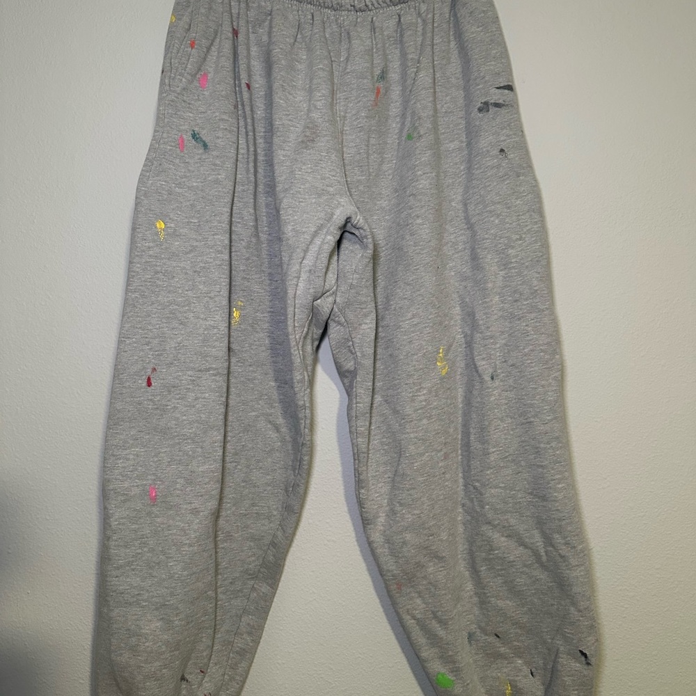 MNML Men’s Gray Jogger Sweatpants with Paint Splatter Details